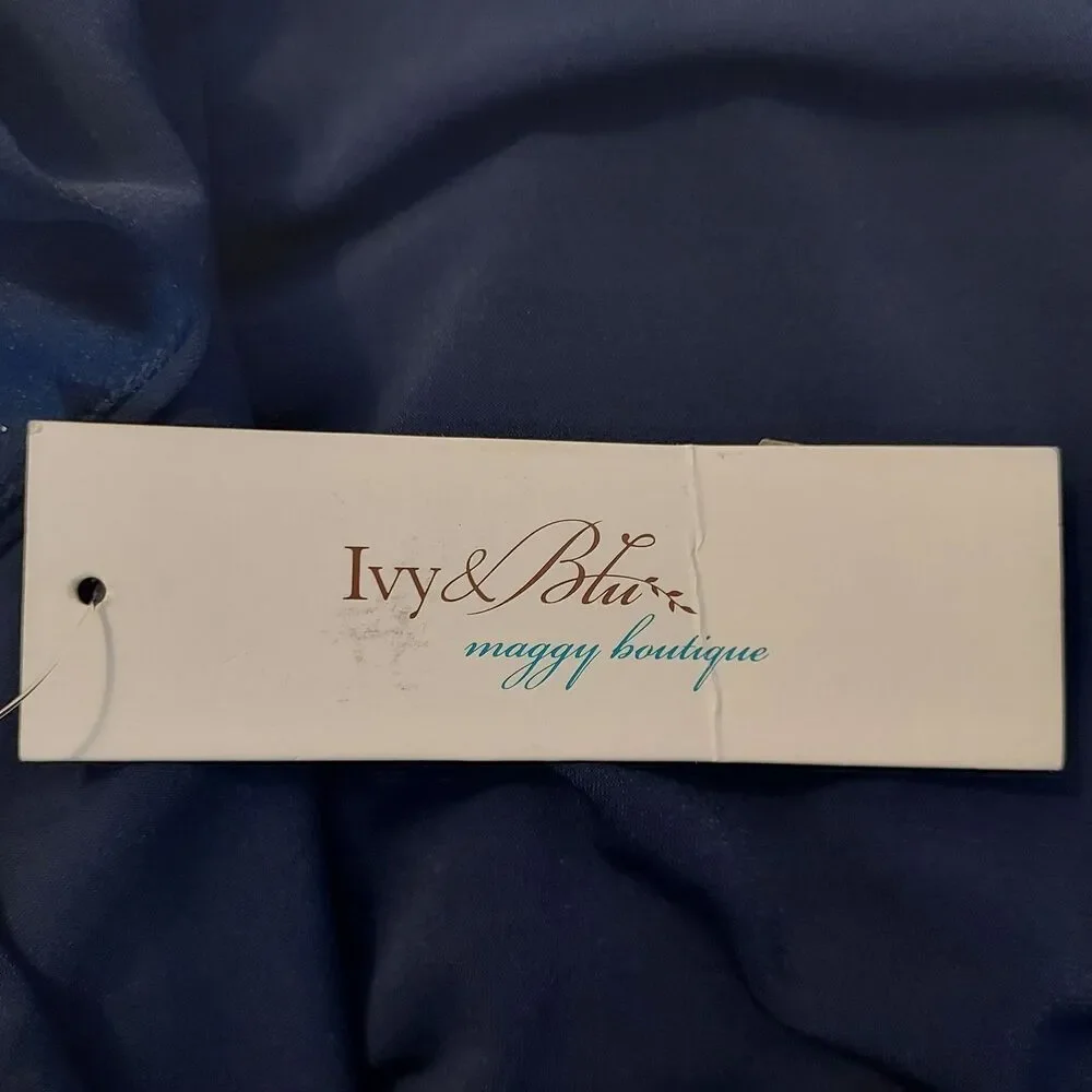 Ivy & Blu Maggy Boutique V-Neck Navy Blue Faux Wrap Dress Size 4 Flowy New